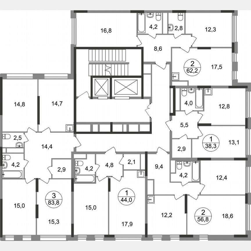 2-к. квартира, 56,8 м², 7/17 эт.