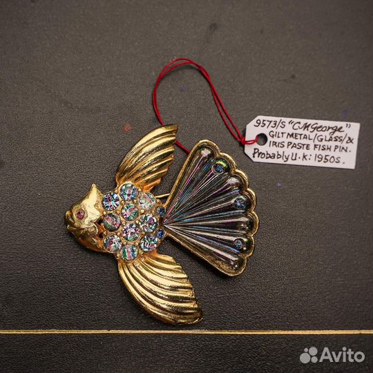 Винтажная брошь золотая рыбка, Англия, 1950 г