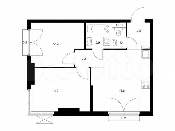 2-к. квартира, 48,7 м², 13/23 эт.