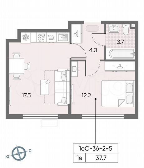 1-к. квартира, 37,7 м², 5/24 эт.