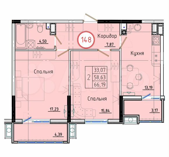 2-к. квартира, 66,2 м², 7/8 эт.
