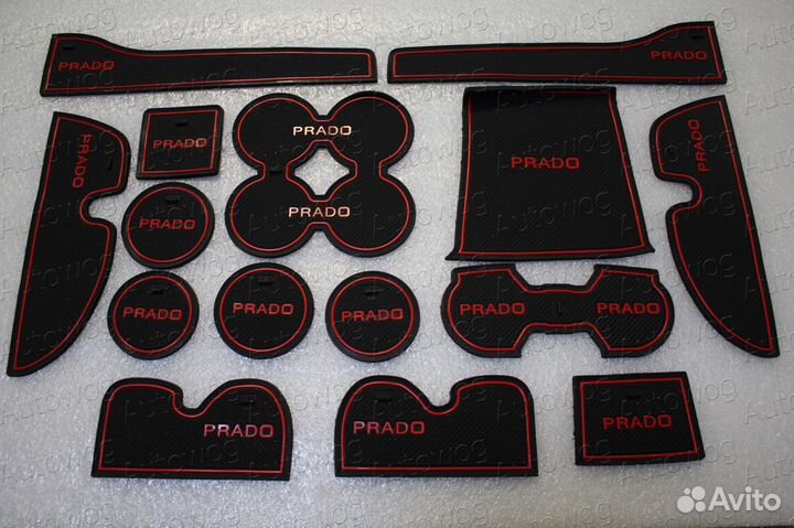 Коврики в ниши и кармашки Prado 150, красная окант