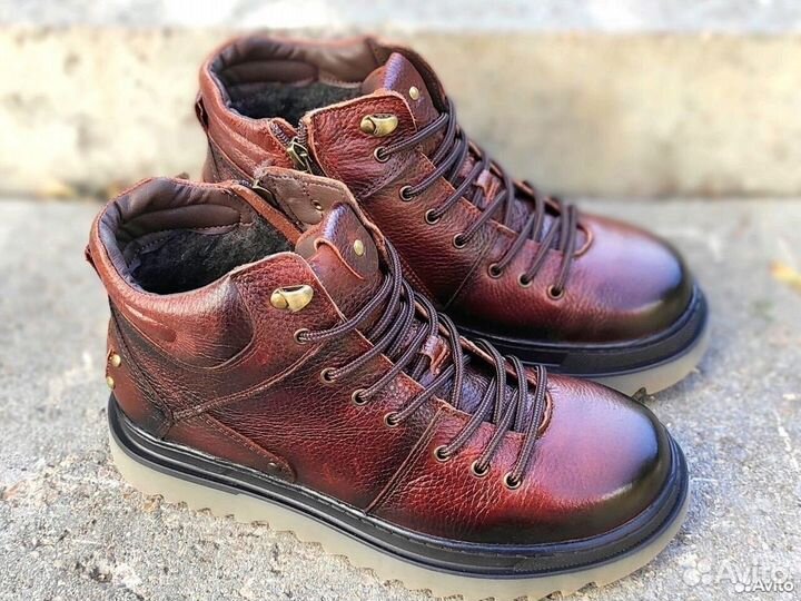 Ботинки кожаные зимние стиль Timberland ecco