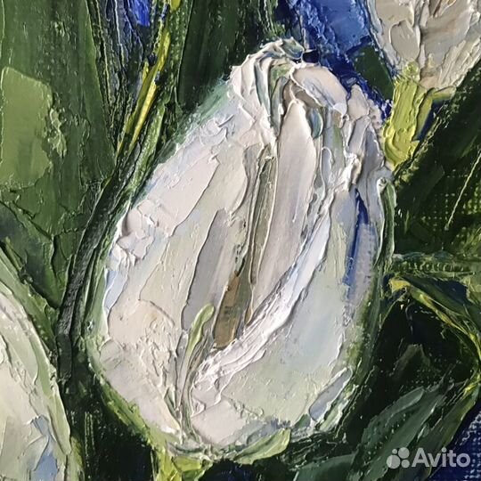 Картина маслом. Белые тюльпаны. 30х30