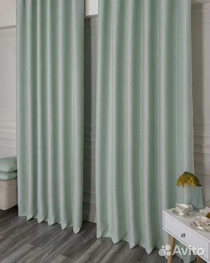 Шторы блэкаут Амадео пастельный зеленый пошив