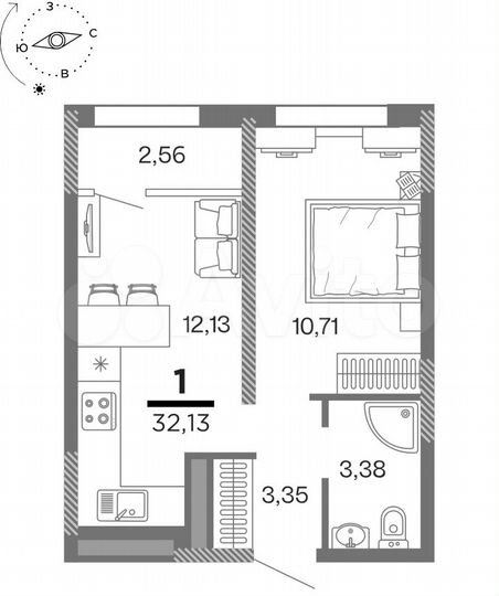 1-к. квартира, 32,1 м², 23/25 эт.