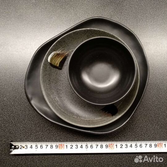 Тарелки черные в японском стиле, крафт, 6 шт