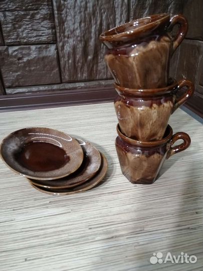 Чайный сервиз новый 14 предметов коричневый