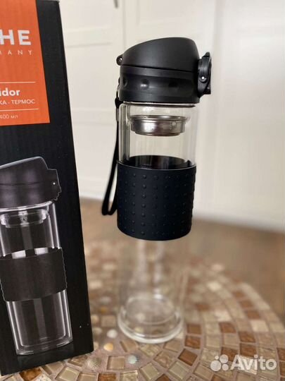 Новая бутылка-термос из двойного стекла 400 мл