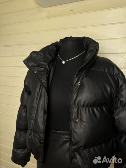 Пуховик. Куртка женская укороченая эко кожа