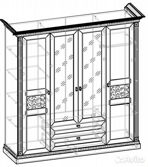 Шкаф Версаль орех пекан 4-х створчатый 2,11 м