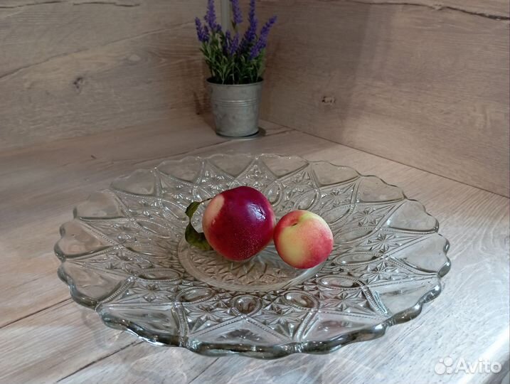 Блюдо, тарелка СССР большая хрустальная