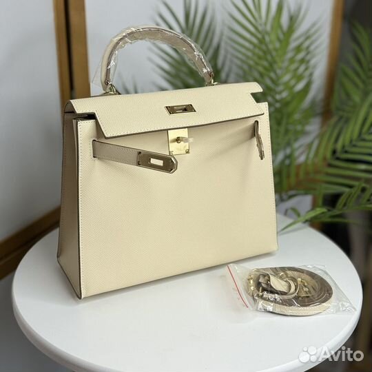 Сумка Hermes Kelly натуральная кожа бежевая