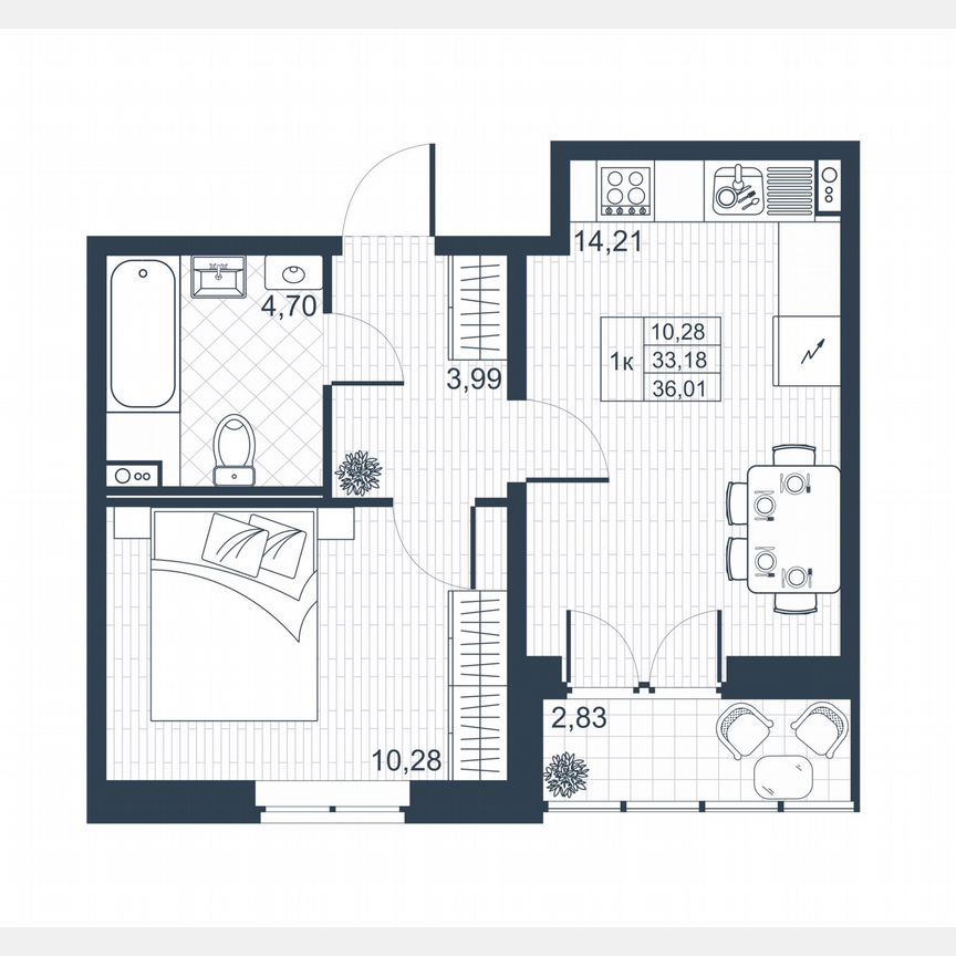 1-к. квартира, 34,6 м², 1/8 эт.