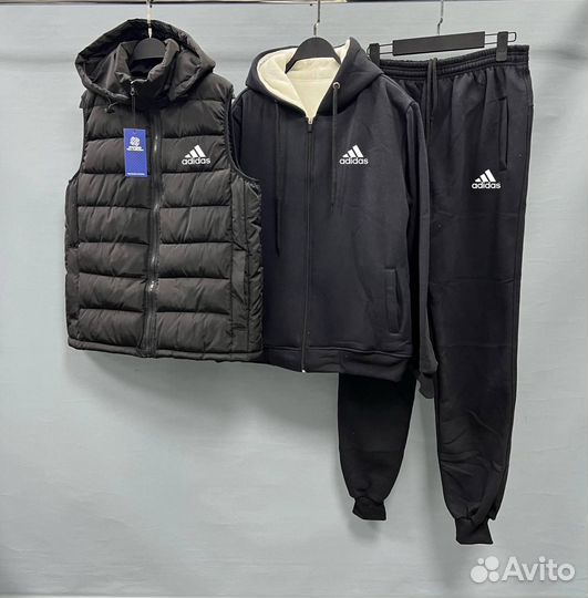 Спортивный костюм мужской тройка на флисе Adidas