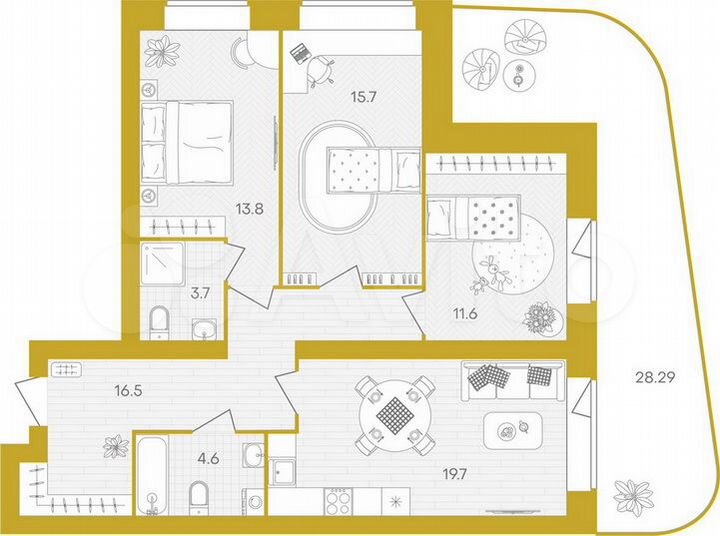 3-к. квартира, 113,9 м², 1/10 эт.