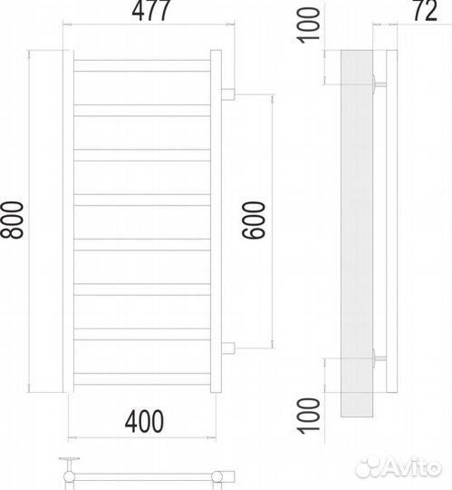 Аврора П8 400х800 бп600 Полотенцесушитель terminus