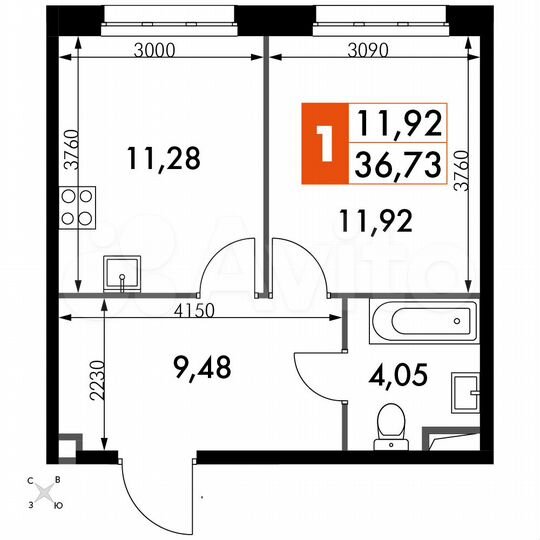 1-к. апартаменты, 36,7 м², 4/15 эт.
