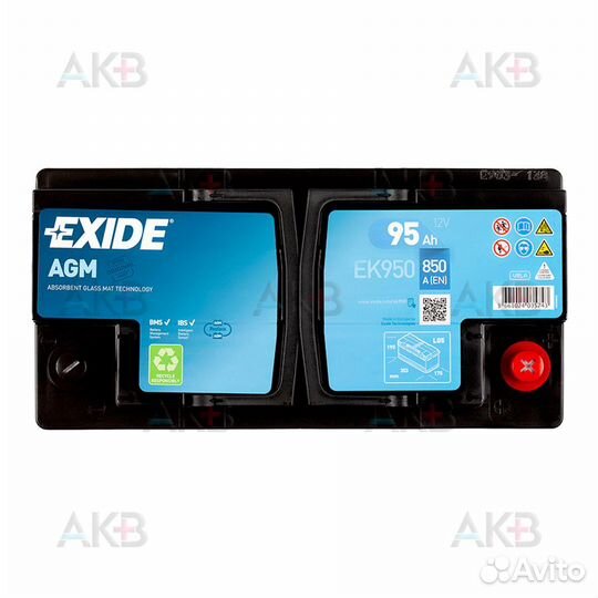 Аккумулятор автомобильный Exide Start-Stop AGM 95R (850А 353x175x190) EK950