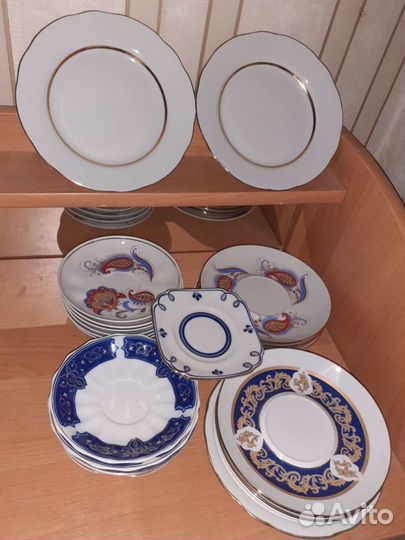 Блюдца 18.5, 16, 15.5см Гжель Вербилки Дулево Таре