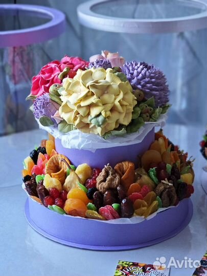 Съедобный букет, цветы из зефира, из сухофруктов