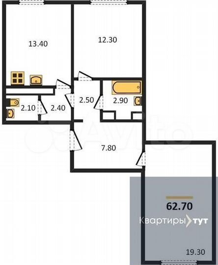 2-к. квартира, 62,7 м², 1/17 эт.