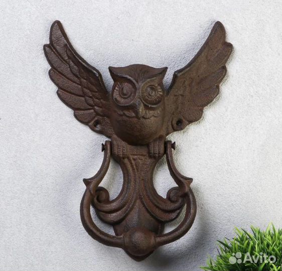 Дверная ручка молоток Сова чугун