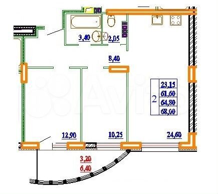 2-к. квартира, 67,8 м², 6/11 эт.