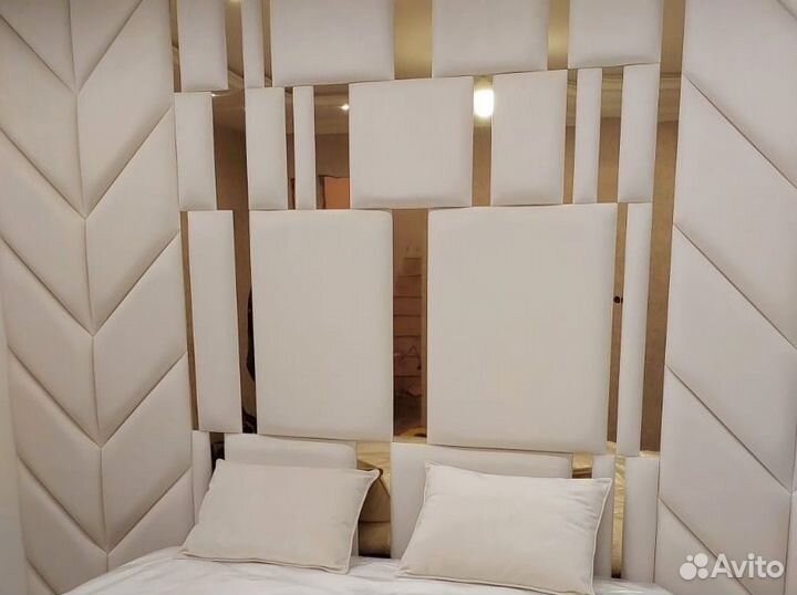 Мягкие стеновые панели с профилем и кровать