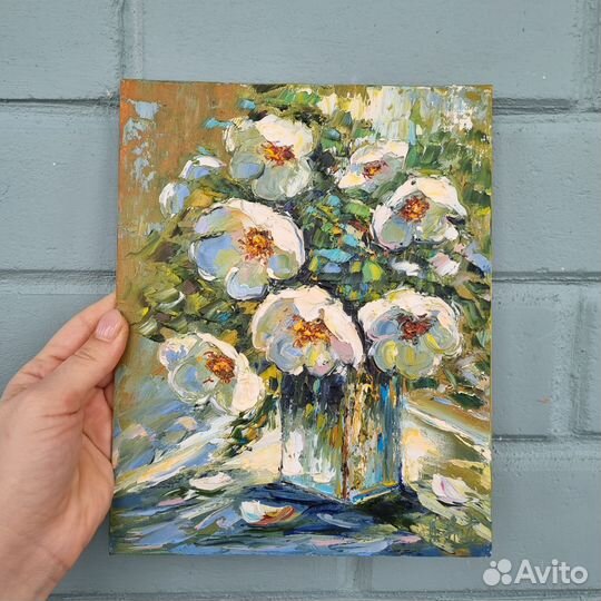 Картина маслом с цветами миниатюра цветы в вазе