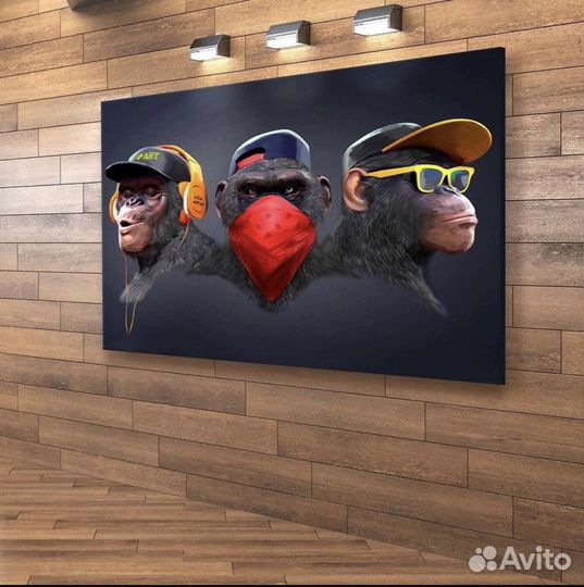 Картина на холсте три обезьяны, для офиса