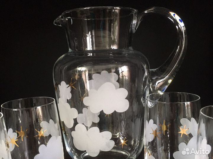 Богемское стекло. Ваза. Кувшин и 4 стакана