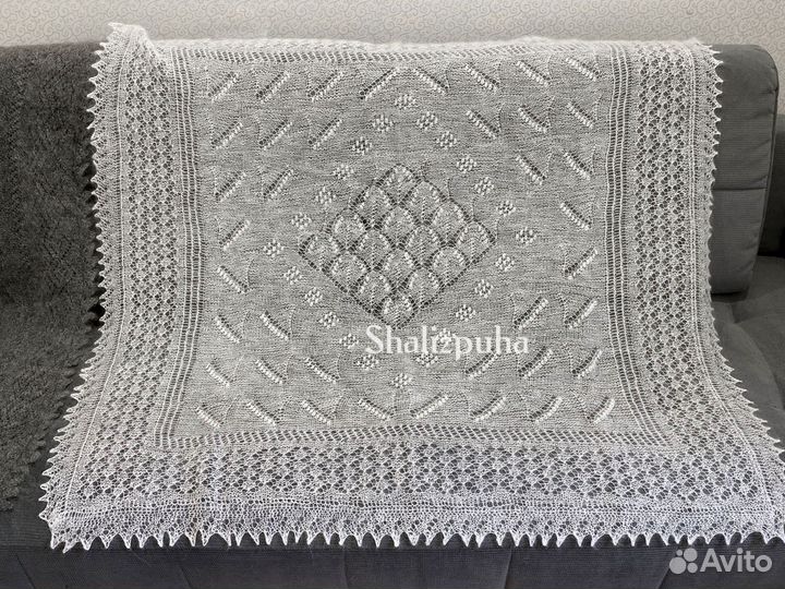 Паутинка, пуховый платок ручной работы, белый, 218