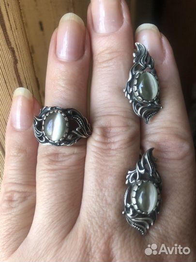 Комплект серебро состаренное, серьги и кольцо