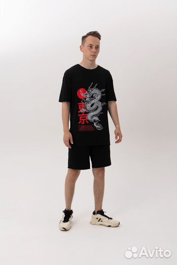 Футболка в Азиатском стиле с принтом Дракона