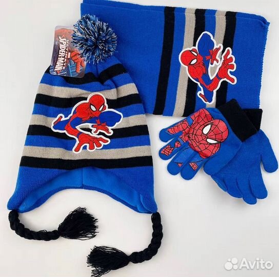 Шапка шарф варежки Человек паук