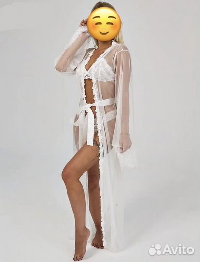 Будуарный халат с поясом, пеньюар