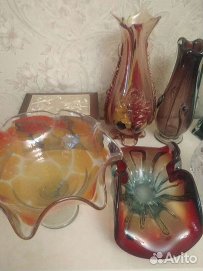 Вазы цветное стекло хрусталь винтаж