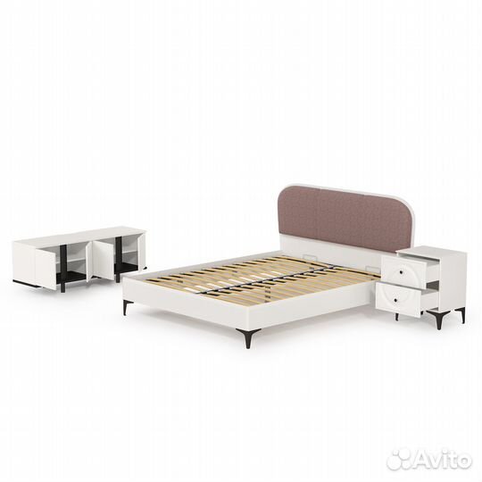 Комплект мебели для спальной комнаты Валенсия № 12, кровать с мягким изголовьем, цвет белый шагрень