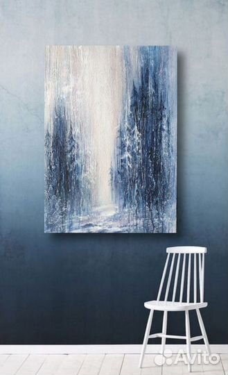 Картина текстурная зимний лес пейзаж абстракция