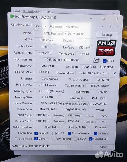 Видеокарта rx580 8gb