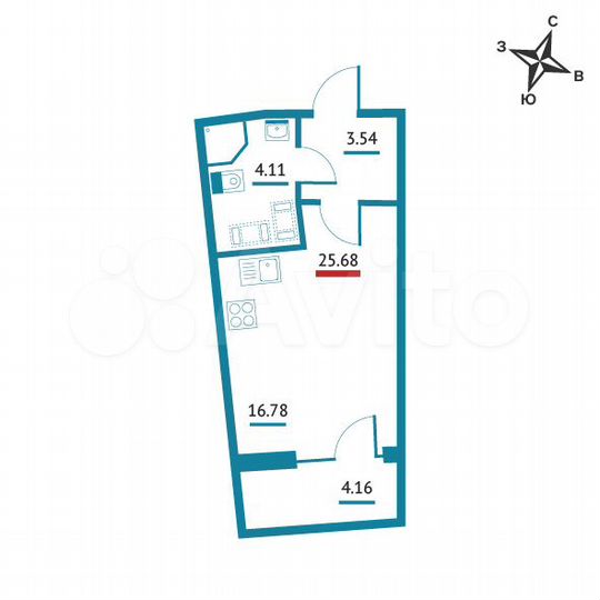 Квартира-студия, 25,7 м², 18/22 эт.