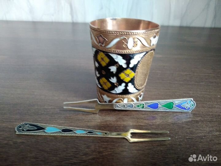 Рюмка металлическая с глазурью (СССР) винтаж