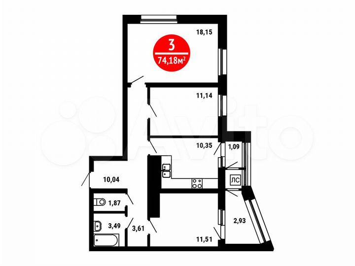 3-к. квартира, 74,2 м², 21/25 эт.