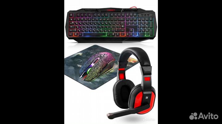 Игровая клавиатура Defender +мышь+уши+коврик