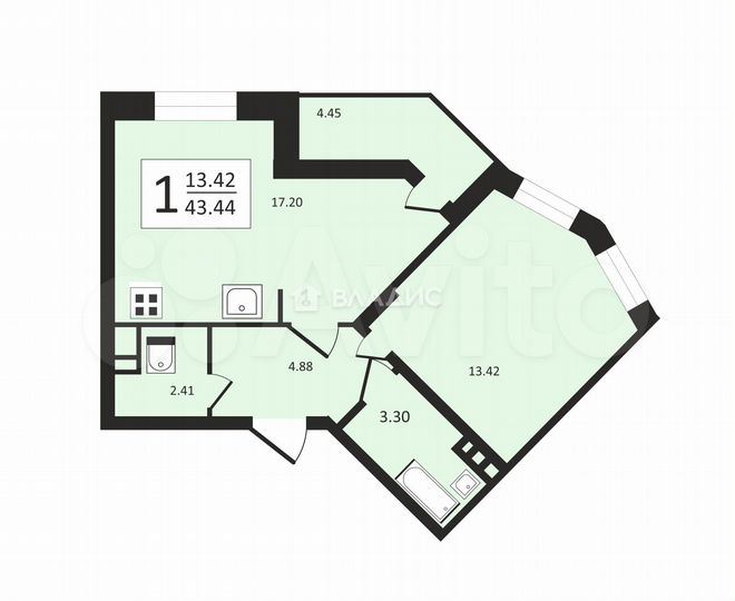 1-к. квартира, 45,6 м², 10/12 эт.