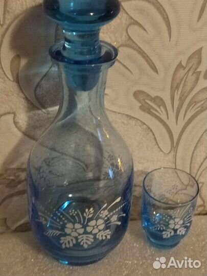 Графин штоф СССР голубое стекло