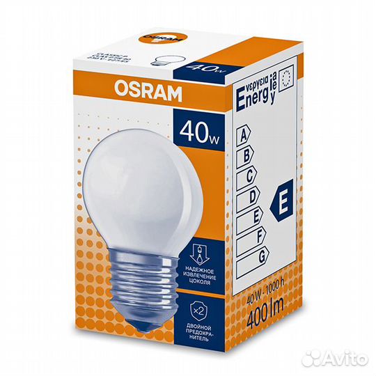 Лампа накаливания osram 40Вт E27 2700K 230В шар A55 матовая