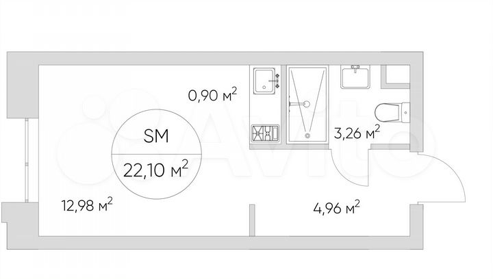 Апартаменты-студия, 22,1 м², 7/21 эт.