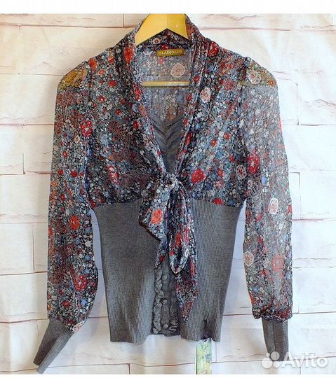 Кофточка трикотажная с шифоном Турция р42-46